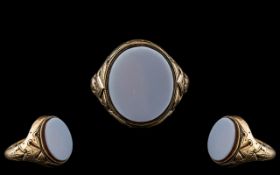 Antique Period - Pleasing 9ct Gold Cornelian Set Ring - Marked 9ct. Ornate Shank / Setting. c.