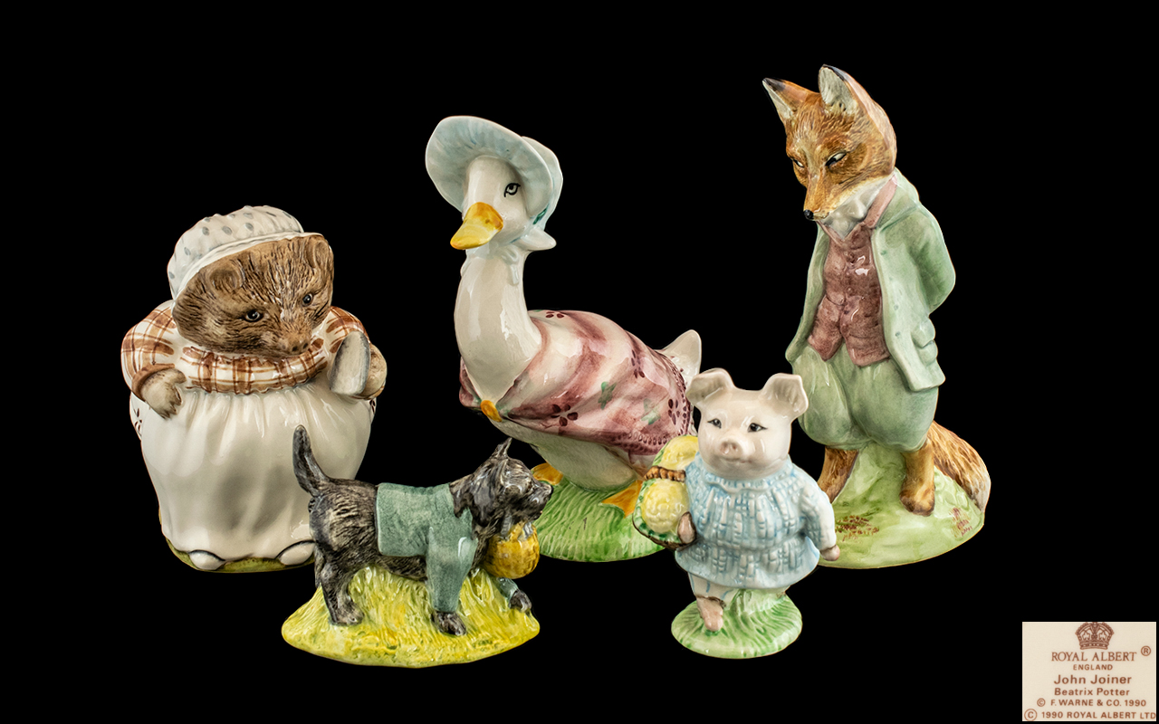 Five Beatrix Potter Figures, to include: Foxy Whiskered Gentleman, Jemima Puddleduck,