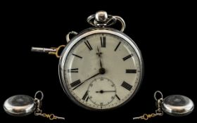 Mid Victorian Period Sterling Silver Open Faced Key-Wind Fusee Pocket Watch.