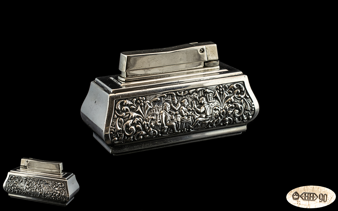 Large Silver Table Top Lighter.