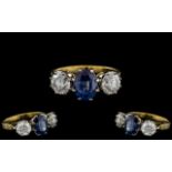 Ladies - Superb Quality 18ct Gold Sapphire and Diamond Set 3 Stone Dress Ring.