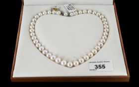 Fine Set of Cultured Pearls of Consistent Matched Size, Fitted In a Heart Shaped Box.