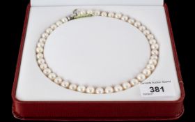 A Fine Set of Cultured Tian Pearls of White Lustrous Colour. In Original Leather Fitted Box.