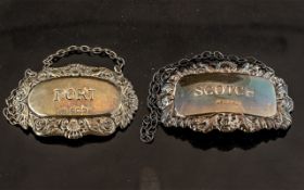 ( 2 ) Solid Silver Spirit Decanter Labels with Chains. 1 For ' Scotch ' and the Other For ' Port '.