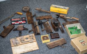 Collection of Antique and Vintage Woodworking Tools and Accessories comprising 7 moulding planes,