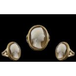 Antique Period - 9ct Gold Well Carved Cameo Ring, Depicting the Portrait of a Young Woman.