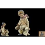 Lladro - Gres Hand Painted Figure ' Tender Moment ' Boy with Lamb - Butterfly. Model No 2222.