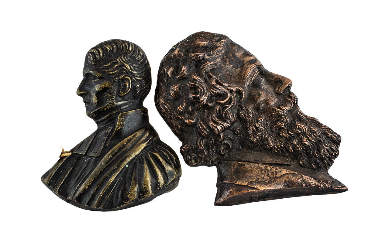 Two Antique Bronze Portrait Miniatures, one of a bearded man with Lozenger mark,