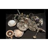 Quantity Of Silver Items To Include Brooches, Pendants, Large Heart Locket, Earrings, Necklaces,