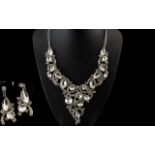 White Crystal Statement Necklace and Ear