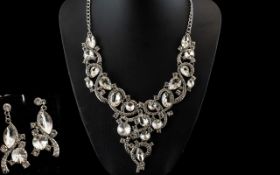 White Crystal Statement Necklace and Ear