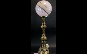 Brass Ornate Table Lamp with Pink Mottle