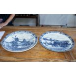 Two Large Dutch Delft Chargers depicting