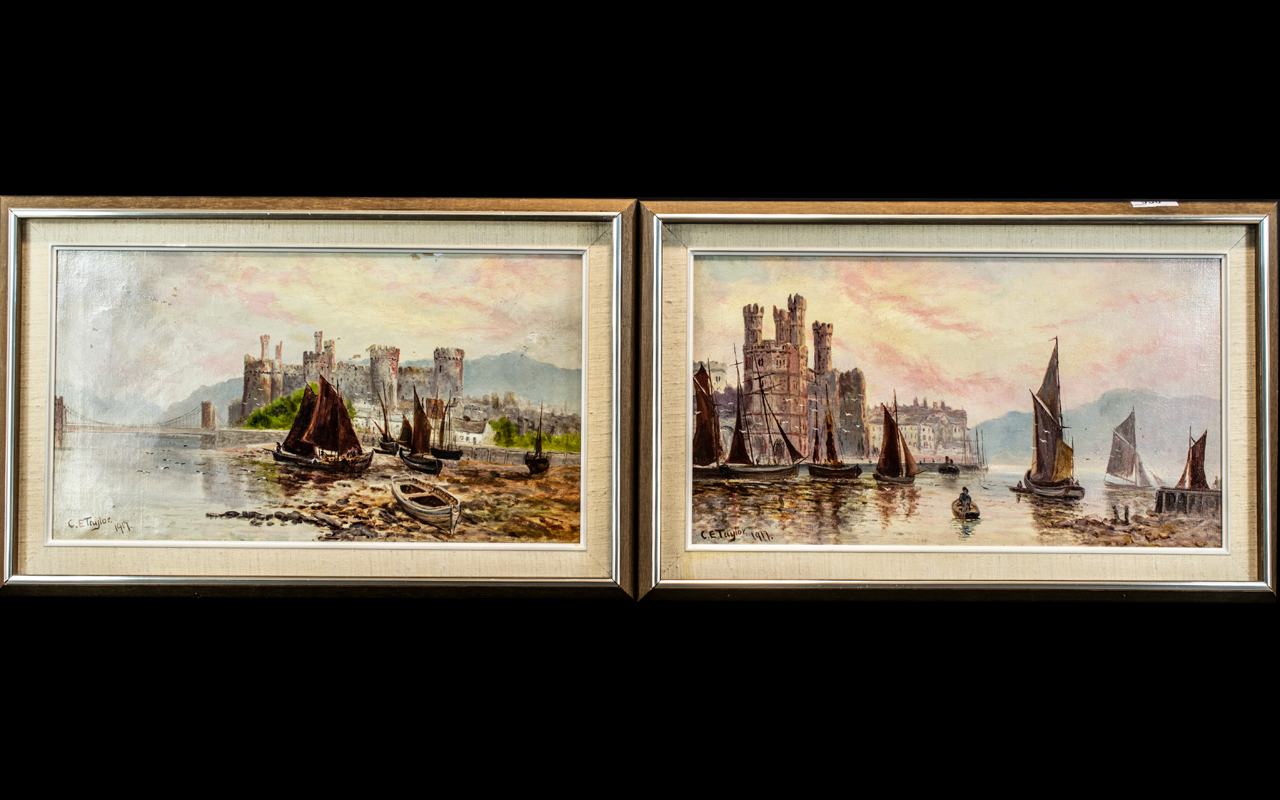 Conway Castle Pair of Oils on Canvas, de