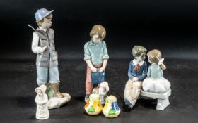 Three Nao Figures, comprising 'First Love' a young boy and girl seated on a bench, No. 1136 7" tall.