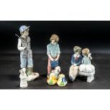 Three Nao Figures, comprising 'First Love' a young boy and girl seated on a bench, No. 1136 7" tall.