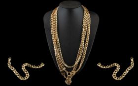 Collection Of Three Heavy Modern Gold Plated Flat Curb Necklaces,