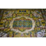 Large Egyptian Silk Bed Throw, machine made, in vibrant gold, blue and purple colours,