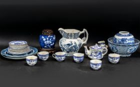 Collection of Blue & White Porcelain, to include a Wood & Sons Jug, and Adams Bowl, Shellware cups,