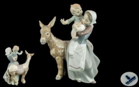 Lladro - Hand Painted Porcelain Figure ' Donkey Ride ' Issued 1973 - 1981. Model No 4843. Height 9.