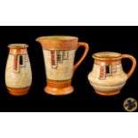 Crown Ducal - Art Deco Charlotte Rhead Hand Painted Trio of Vase and Jugs. c.1935-1938. All In The '