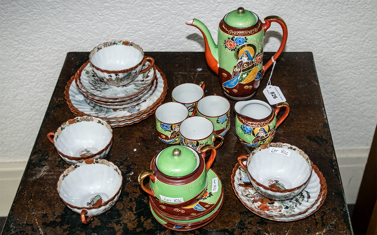 Two Japanese Tea Sets, comprising an eggshell tea set with a tea pot, sugar bowl, milk jug,