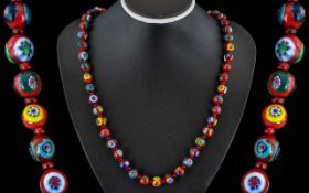 Early Milleflori Beaded Necklace of Wonderful Colours with Screw Clasp. c.1920's.