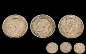 Three Silver Geo V Half Crowns, two in V F condition (1915-16),