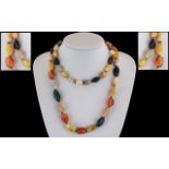 Vintage - Single Strand Attractive Multi-Coloured Agate Necklace of Good Quality with Silver Clasp.