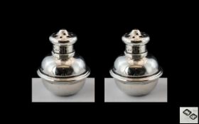 A Fine Pair of Victorian Period Sterling Silver Miniature Pepperettes of Pleasing Form,