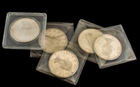 Five Canadian Silver Dollars, dated 1961, 63, 64,