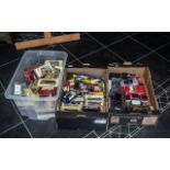 Two Boxes of Diecast Model Cars, Buses and Trucks, comprising Matchbox boxed Rolls Royce,