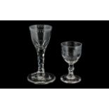 Two Small Antique Wine Glasses, one with an etched bowl, the other with a faceted stem, 5.