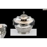 Victorian Period - Good Quality Sterling Silver Twin Lion Mask Handle Lidded Tea Caddy.