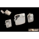 A Small Collection of Sterling Silver Hinged Vesta Cases, Various Shapes and Sizes.
