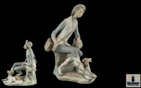 Lladro - Hand Painted Matt Finish Figure - Young Shepherd Boy and His Dog.