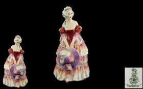 Royal Doulton - Early Hand Painted Figure ' Veronica ' Style One. HN1517. Red and Cream Dress,