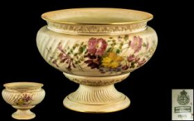 Royal Worcester Hand Painted - Large / Impressive Blush Ivory Pedestal Bowl,