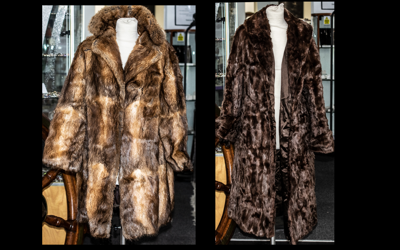 Full Length Dark Brown Mink Coat fully lined in brown sateen fabric, with two slit pockets,