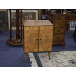 Unusual 1960s Record Cabinet with fitted LP compartments 1 - 18 with walnut and teak inlaid to the
