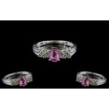 Ladies - Attractive 10ct White Gold Pink Sapphire and Diamond Set Dress Ring. Marked 9ct Gold to