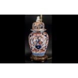 Large Antique Imari Lidded Vase, converted to a lamp, the vase with a lovely, hand painted design in