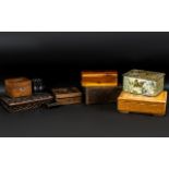 A Collection of Mixed Boxes, to include: painted tin, wooden cigarette box, carved cigarette box,