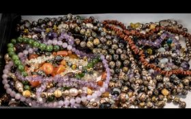 Collection of Quality Bead and Shell Necklaces, including lilac and amber polished stones,