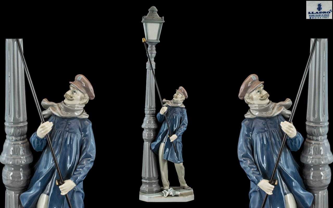 Lladro - Hand Painted Porcelain Figure ' Edwardian Figure ' Lamplighter. Model No 5205.