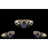 Ladies 9ct Gold Attractive Sapphire and Diamond Set Dress Ring,