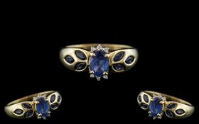 Ladies 9ct Gold Attractive Sapphire and Diamond Set Dress Ring,