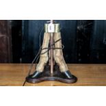 Taxidermy Interest - Deer Hoof Table Lamp, with retro shade, height including shade 26".