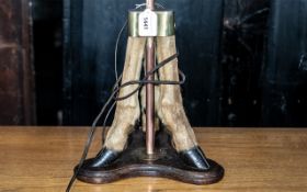 Taxidermy Interest - Deer Hoof Table Lamp, with retro shade, height including shade 26".