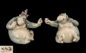 Nao by Lladro - Uncommon Hand Painted Pair of Porcelain Novelty Figures In the Form of Large Ape